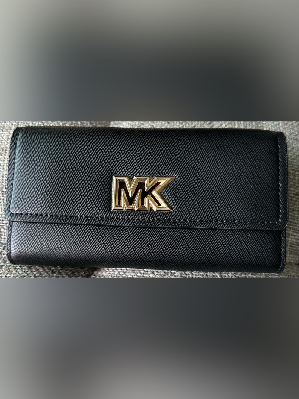 Michael Kors Mimi Large Black Saffiano Leather Wallet Double Snap Gold MK Logo